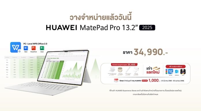HUAWEI MatePad Pro 13.2” 2025 วางจำหน่ายแล้ววันนี้! แท็บเล็ตในร่างพีซี สเปกจัดเต็ม พร้อมของแถมสุดคุ้ม มูลค่ารวมกว่า 25,460 บาท